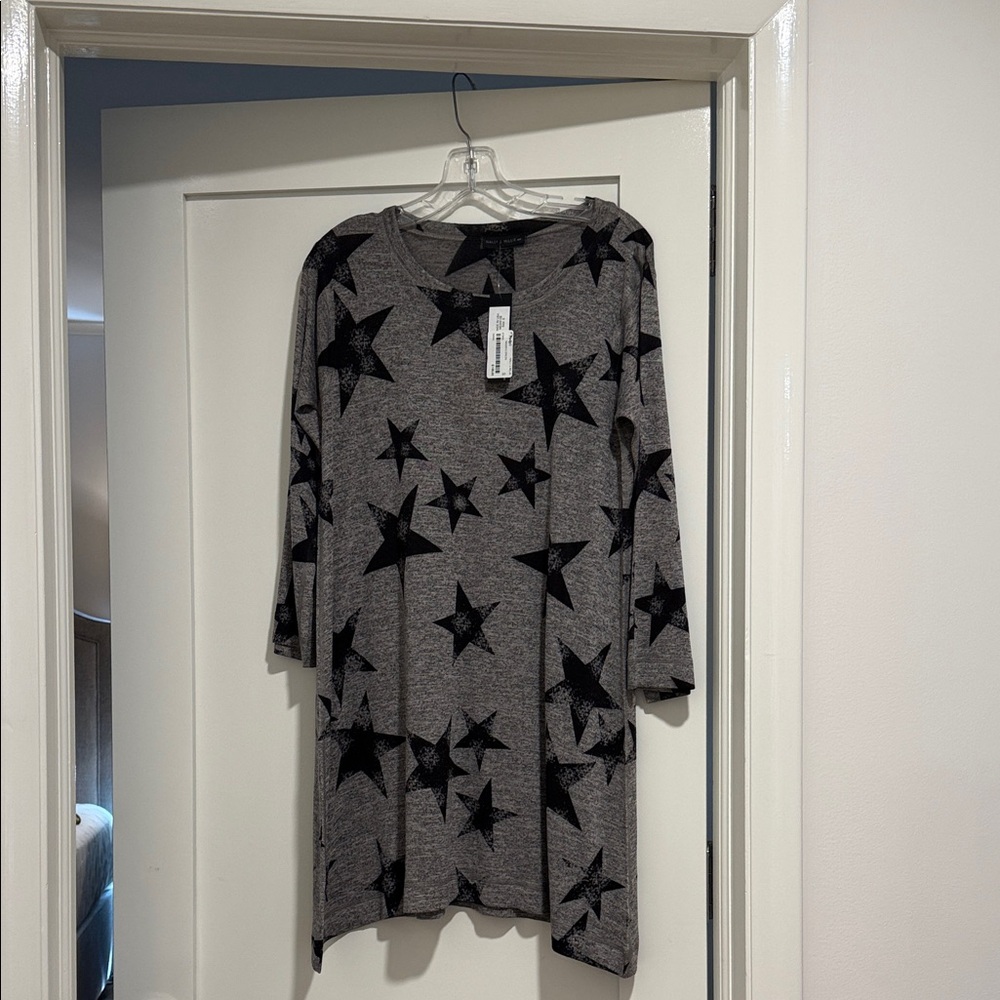 Gray Star Print Tunic Dress